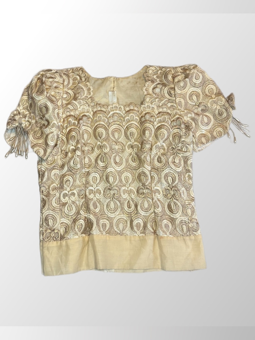 Embroidered Cream Metallic Short-Sleeve Women's Top
